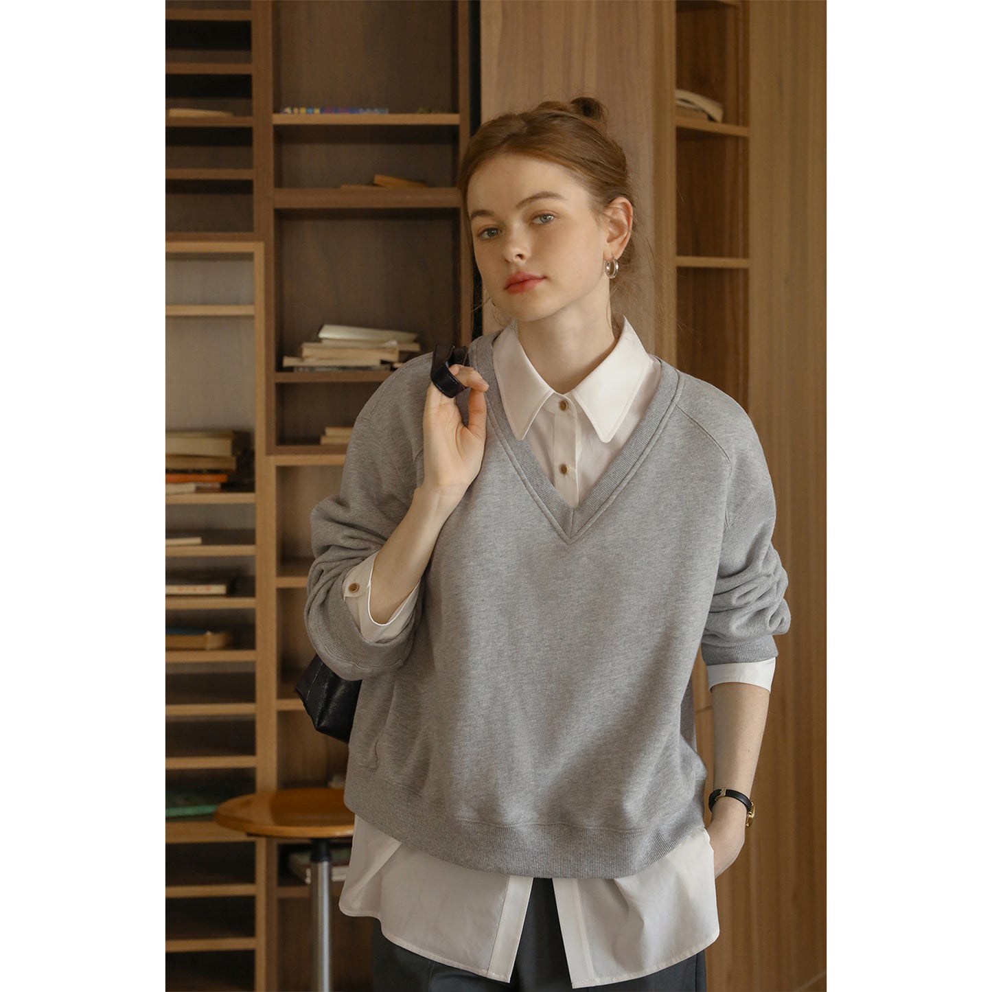 Cotton V-Neck Sweatshirt