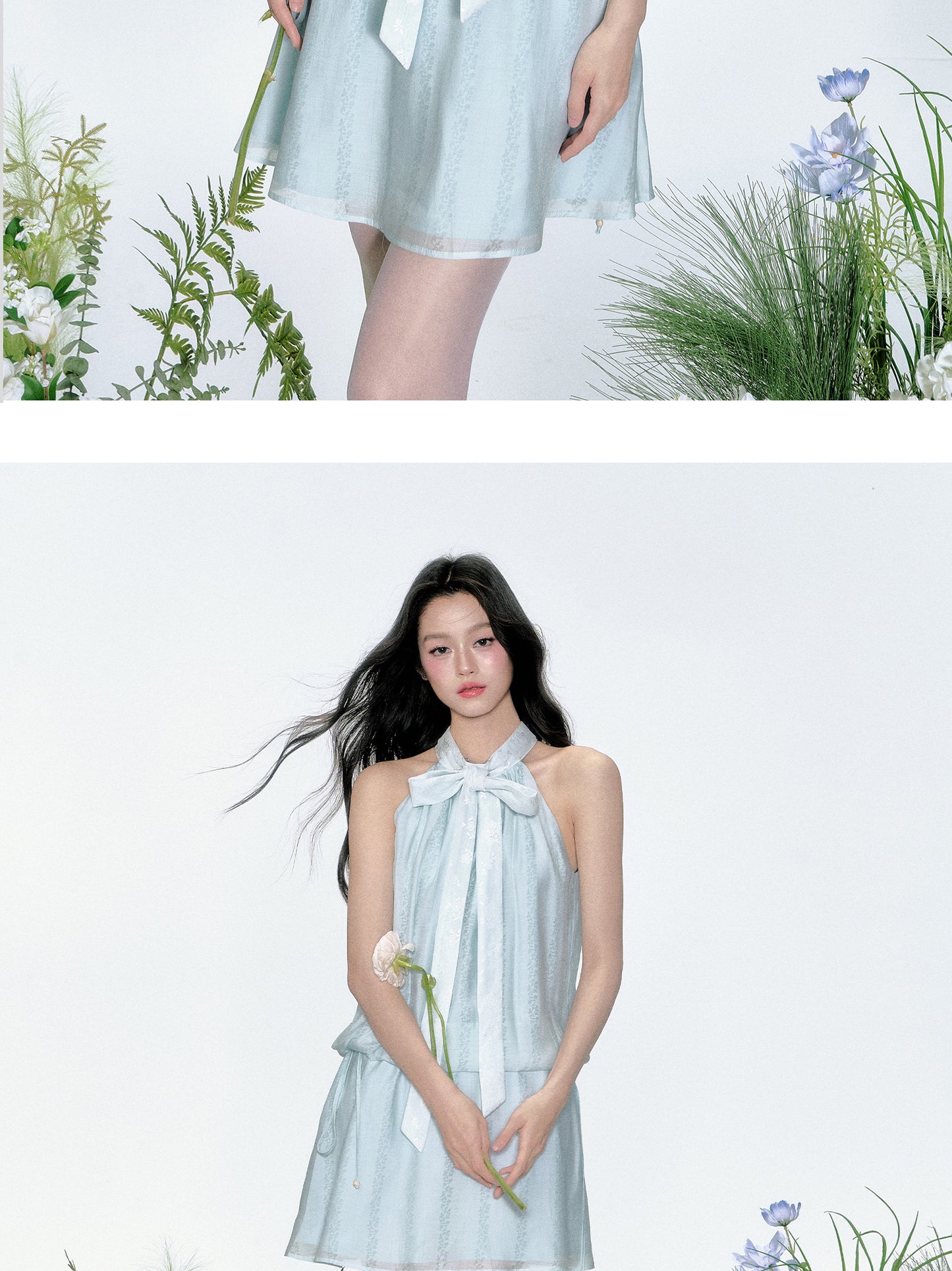 Sleeveless Jacquard Floral Pattern Tie-Dress