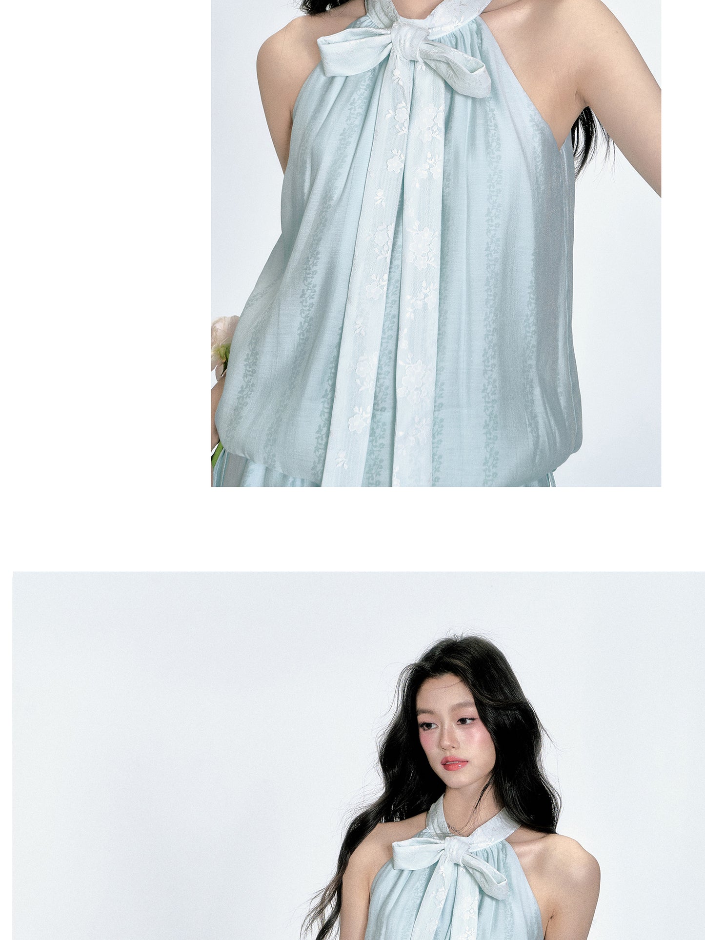 Sleeveless Jacquard Floral Pattern Tie-Dress