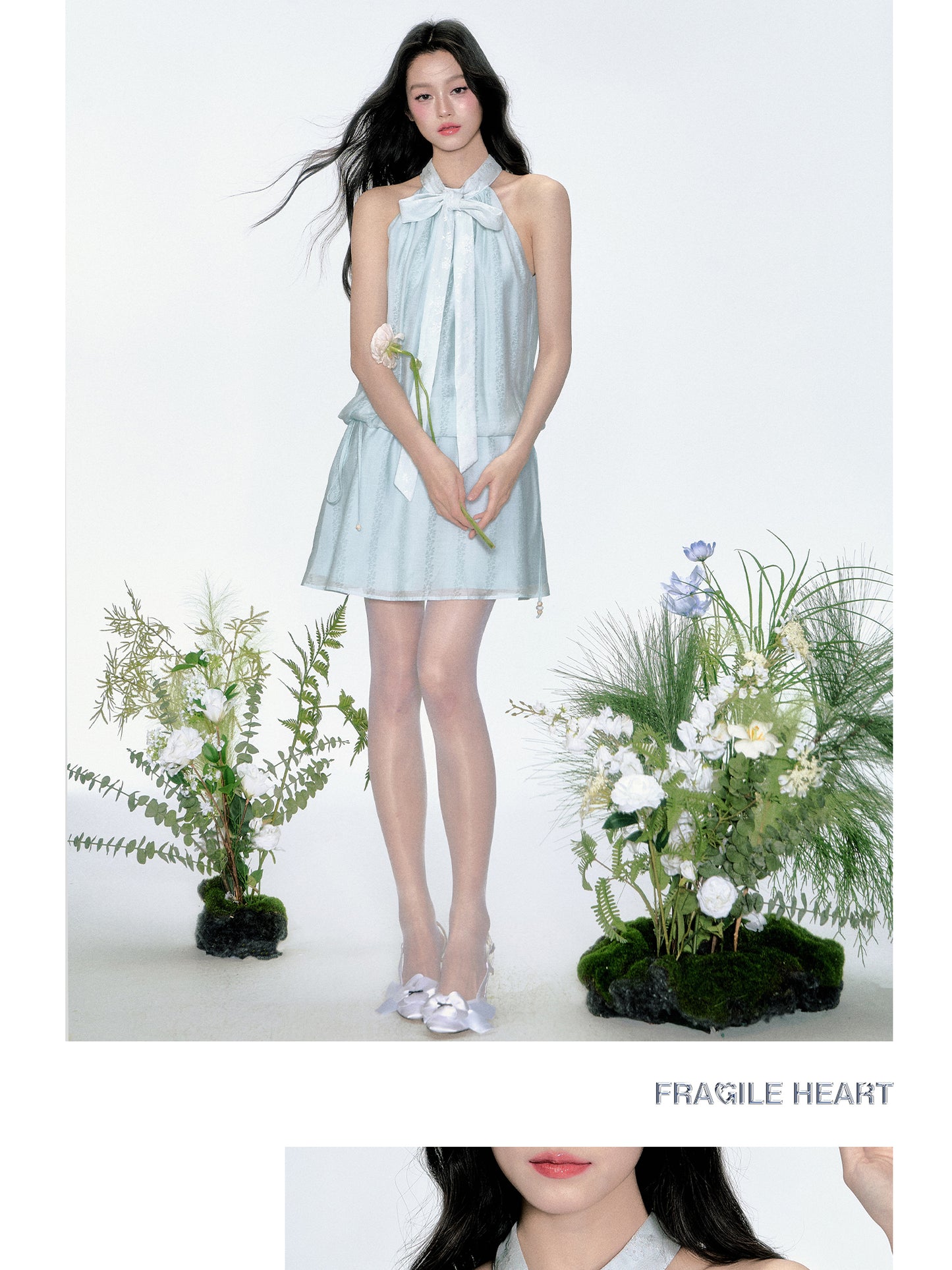 Sleeveless Jacquard Floral Pattern Tie-Dress