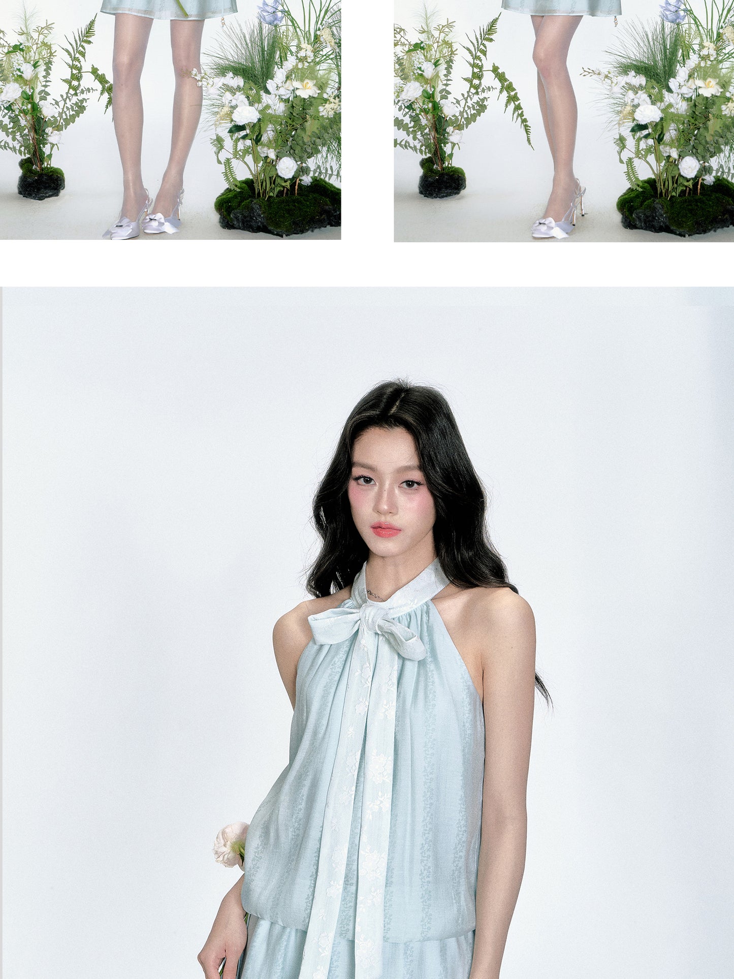 Sleeveless Jacquard Floral Pattern Tie-Dress