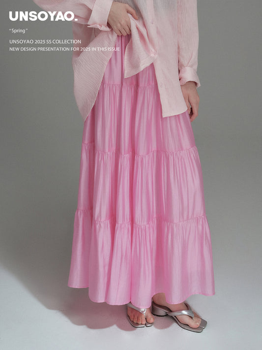 Glossy Gathered Maxi Skirt
