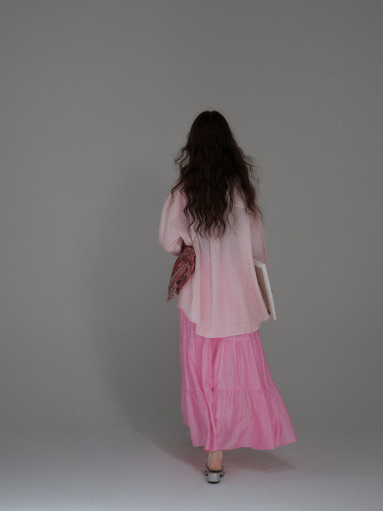 Glossy Gathered Maxi Skirt