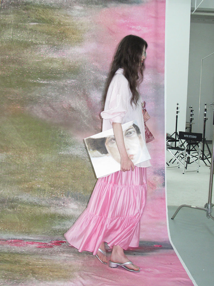 Glossy Gathered Maxi Skirt