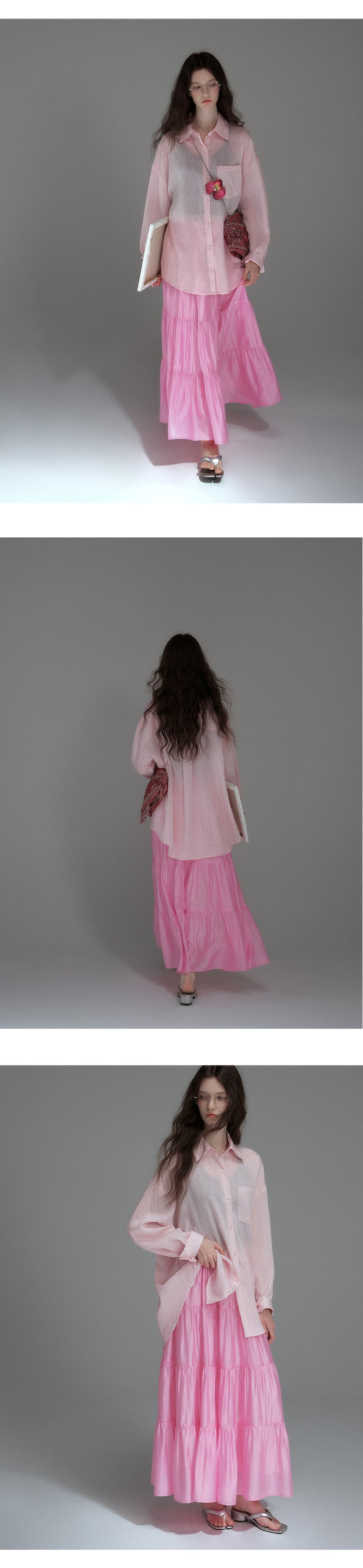 Glossy Gathered Maxi Skirt