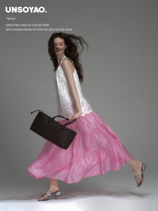 Glossy Gathered Maxi Skirt