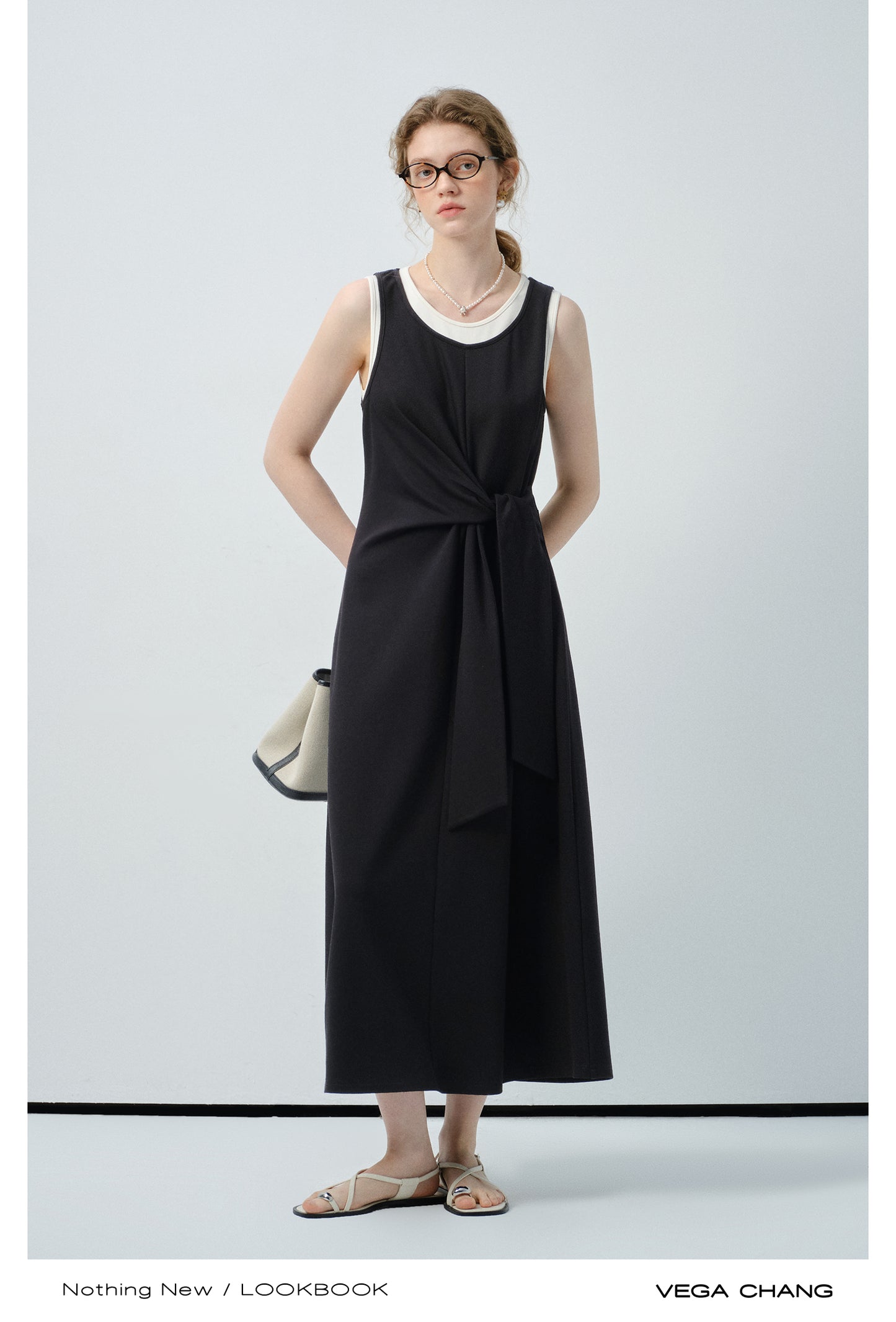 Two-Tone Layered Dress With Tie