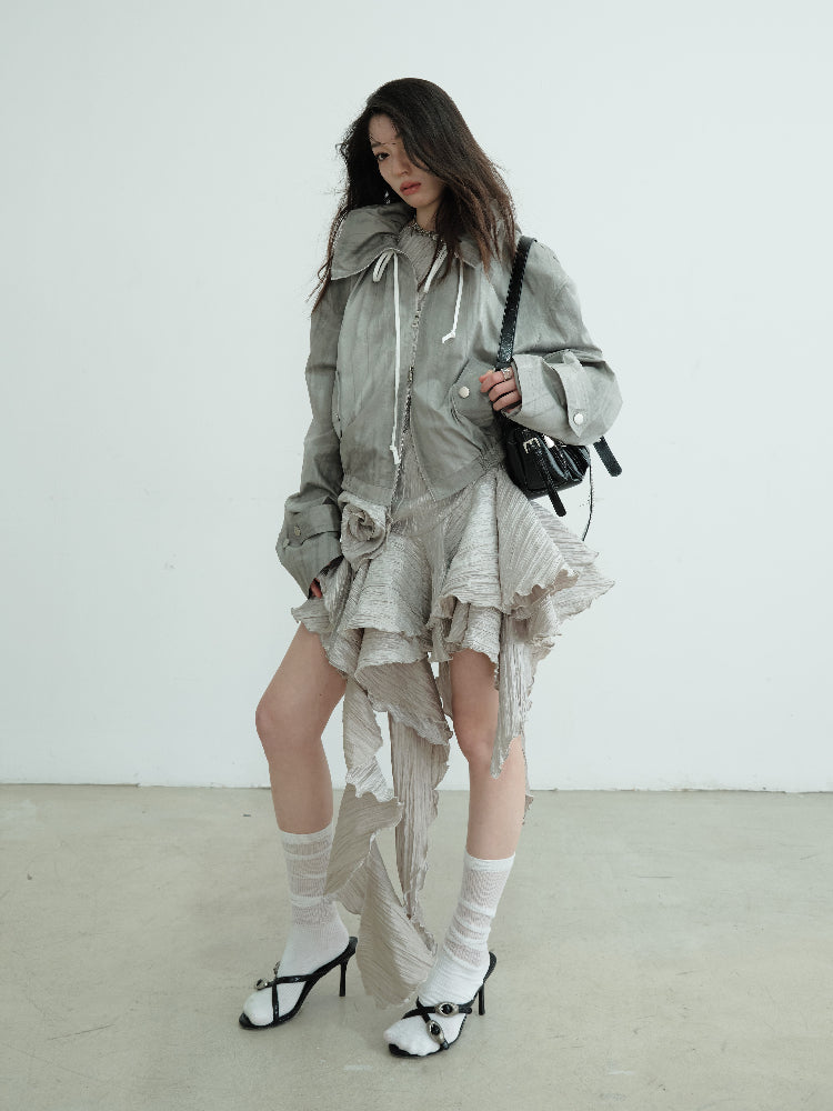 Sleeveless Crinkled Dress With Asymmetric Ruffled Hem