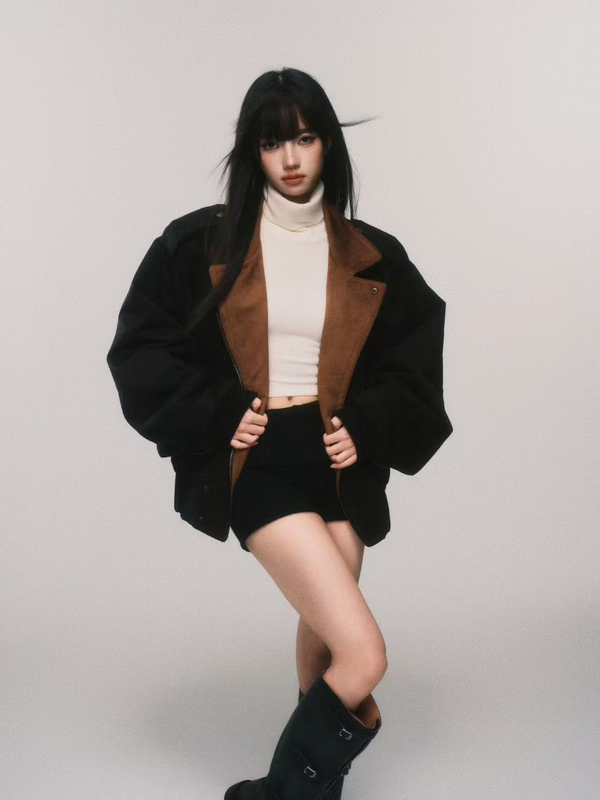 Two-Tone Washed Cotton Quilted Short Jacket