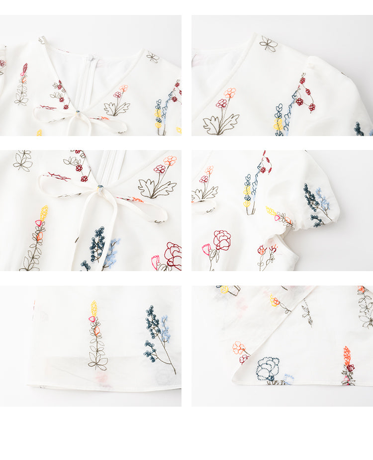 Puff-Sleeve Dress With Floral Embroidery