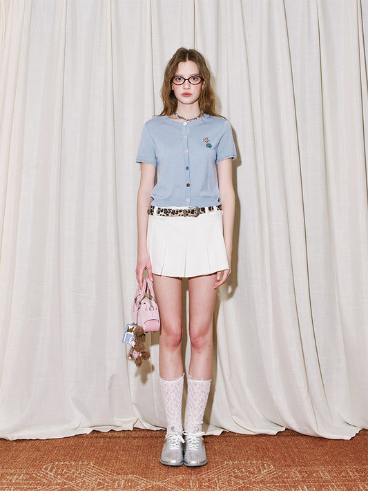 Beaded Shell Cardigan With Layered Sleeves And Mixed Buttons