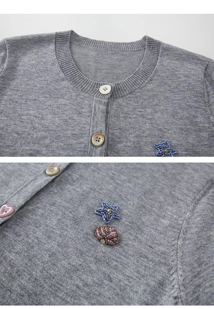 Beaded Shell Cardigan With Layered Sleeves And Mixed Buttons