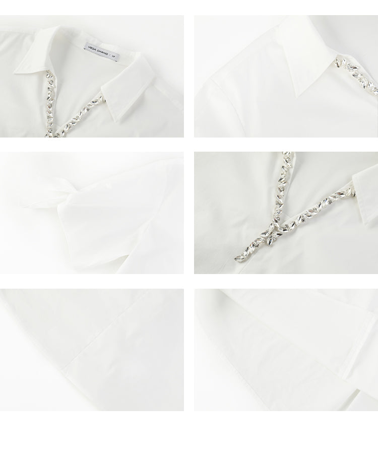 Sparkling V-Neck Shirt With Sleeve Tie Detail