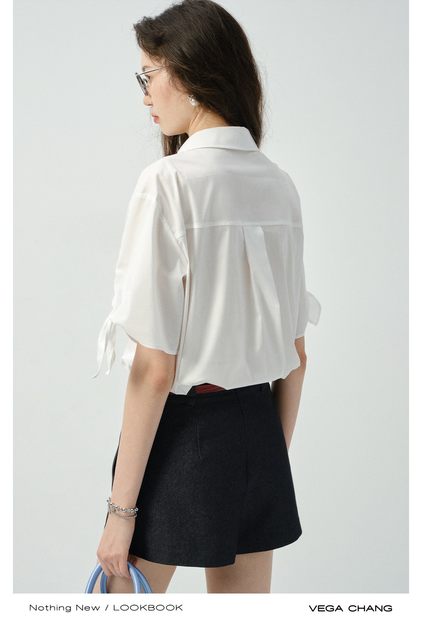Sparkling V-Neck Shirt With Sleeve Tie Detail
