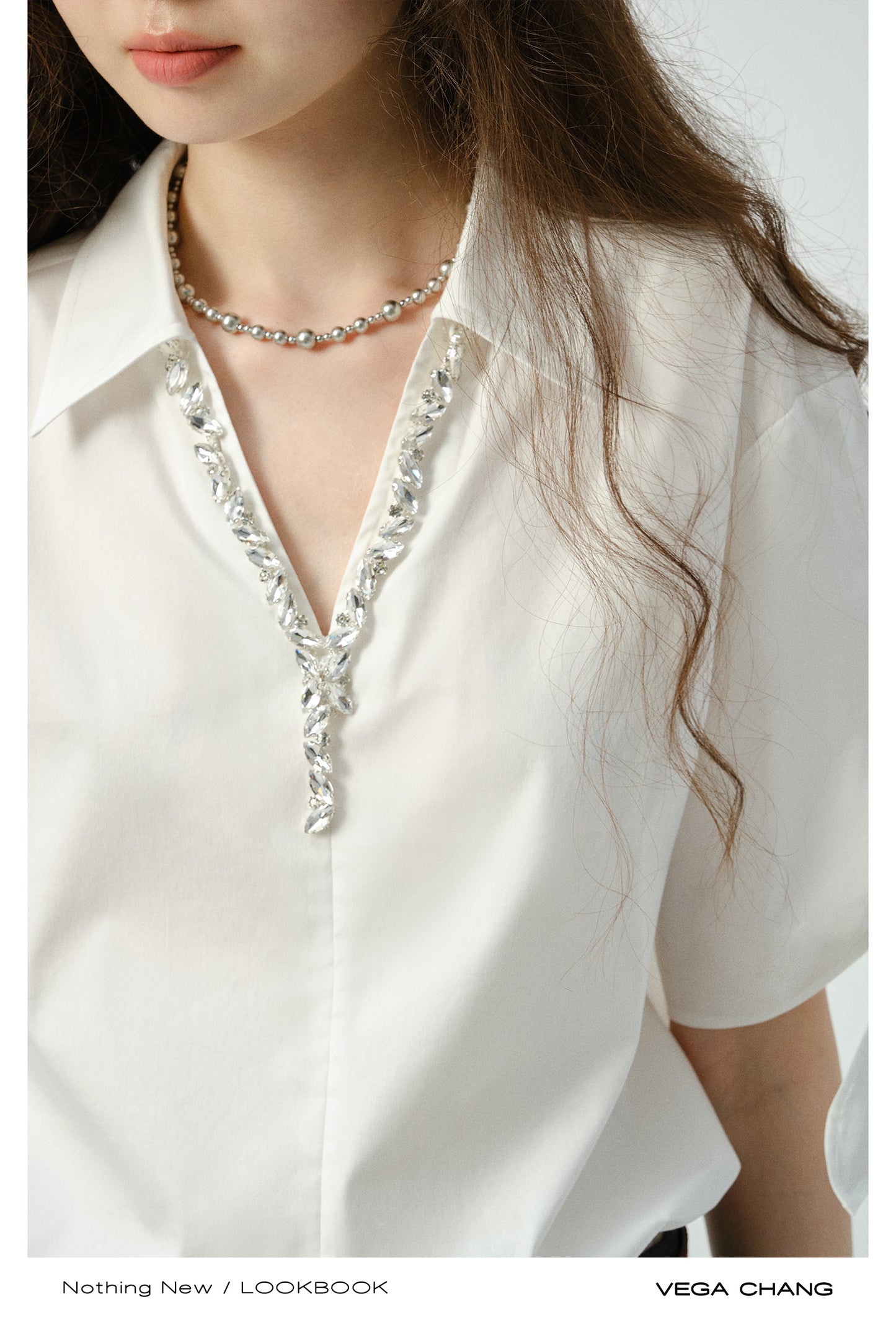 Sparkling V-Neck Shirt With Sleeve Tie Detail