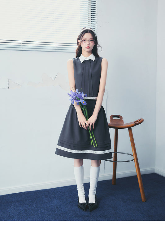 Tailored Pintuck Top & Skirt With Lace Tape