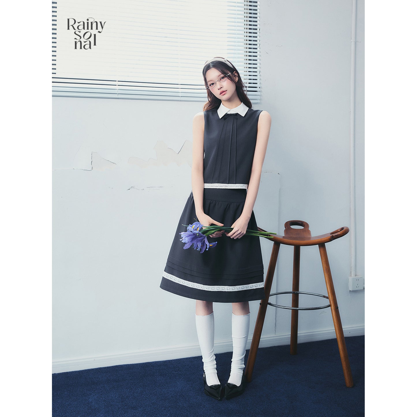 Tailored Pintuck Top & Skirt With Lace Tape