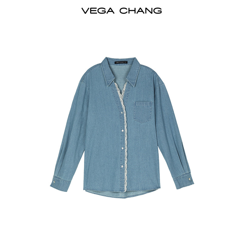 Silk-Like Cool Touch Lace-Trimmed Shirt