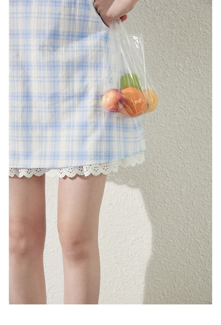 Peter Pan Collar Plaid Dress With Butterfly Sleeves