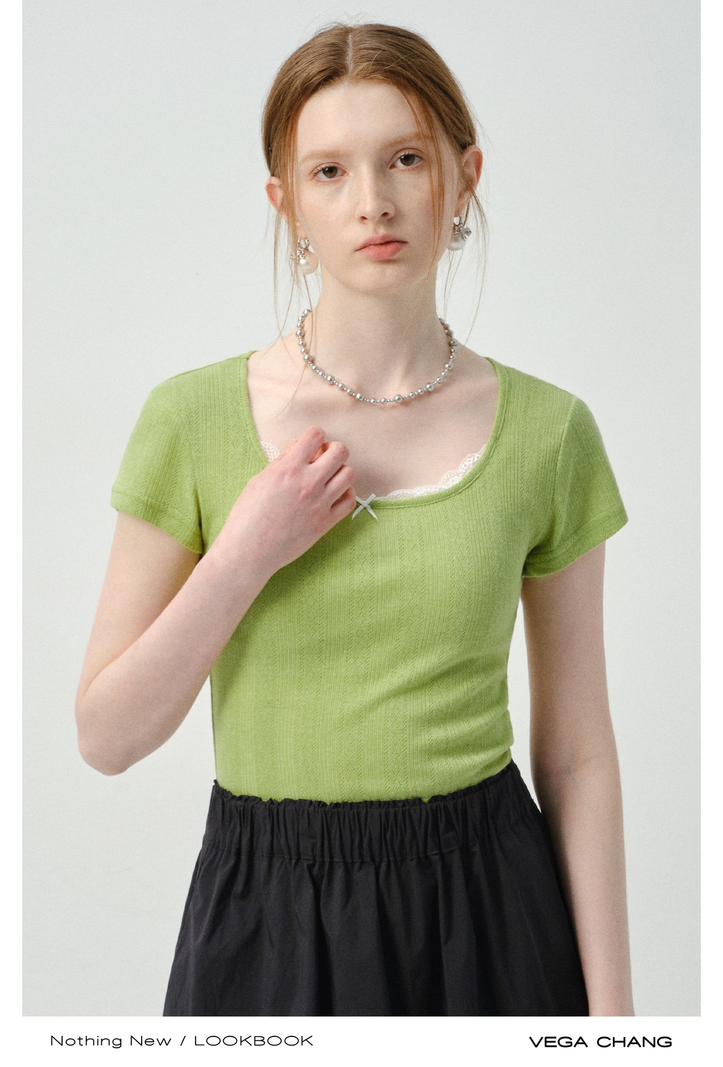 Pointelle Knit Top With Lace Accent