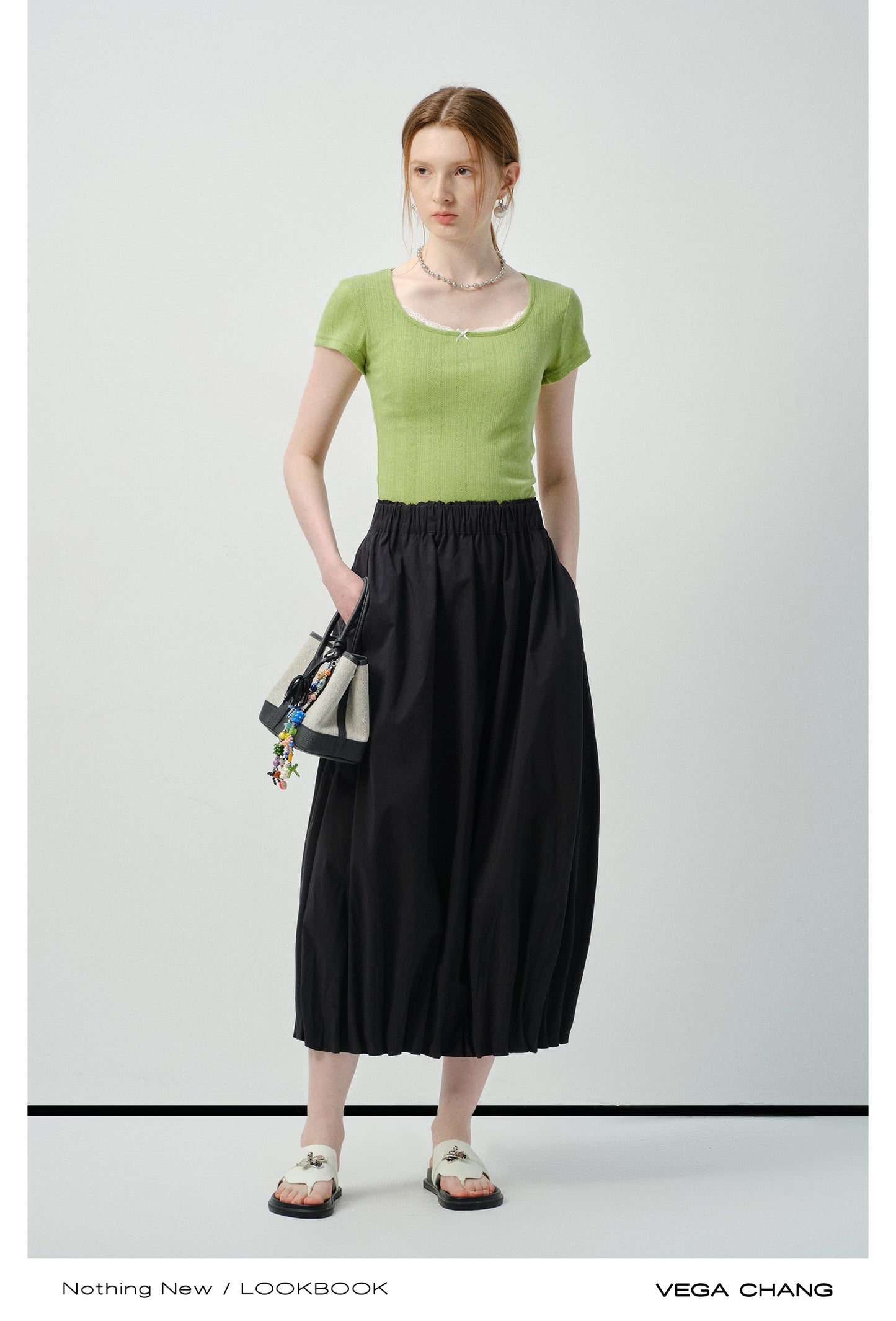 Pointelle Knit Top With Lace Accent