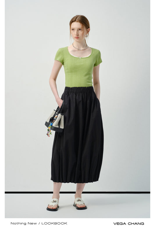 Pointelle Knit Top With Lace Accent