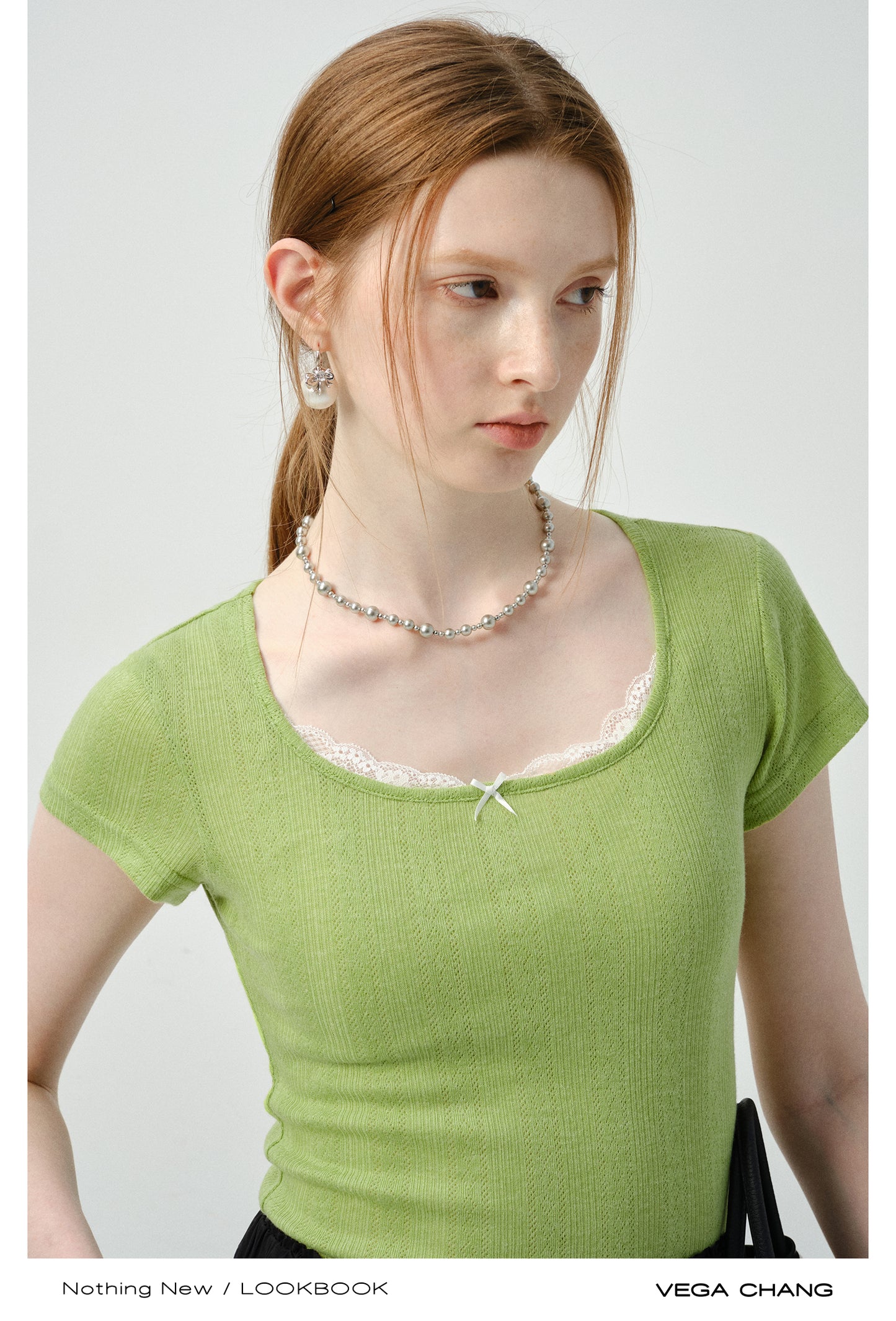 Pointelle Knit Top With Lace Accent