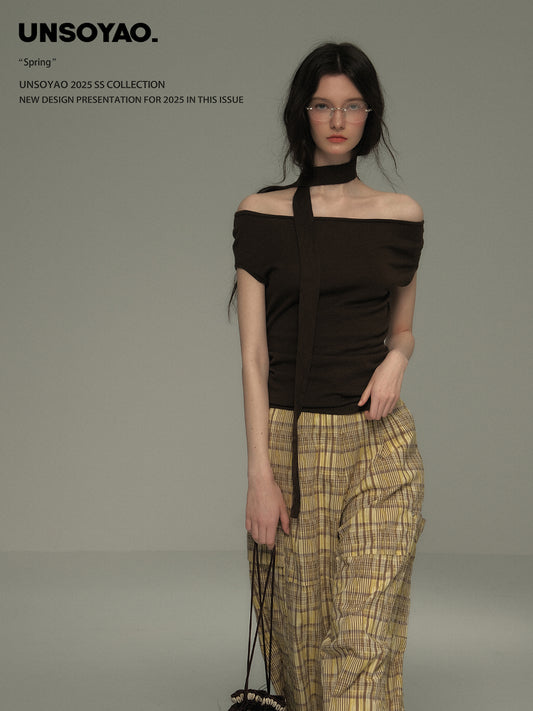 Off-Shoulder Knit Top With Matching Scarf