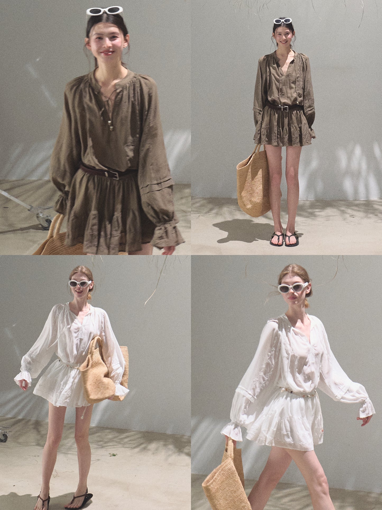 Tie-Neck Puff Sleeve Blouse And Skirt