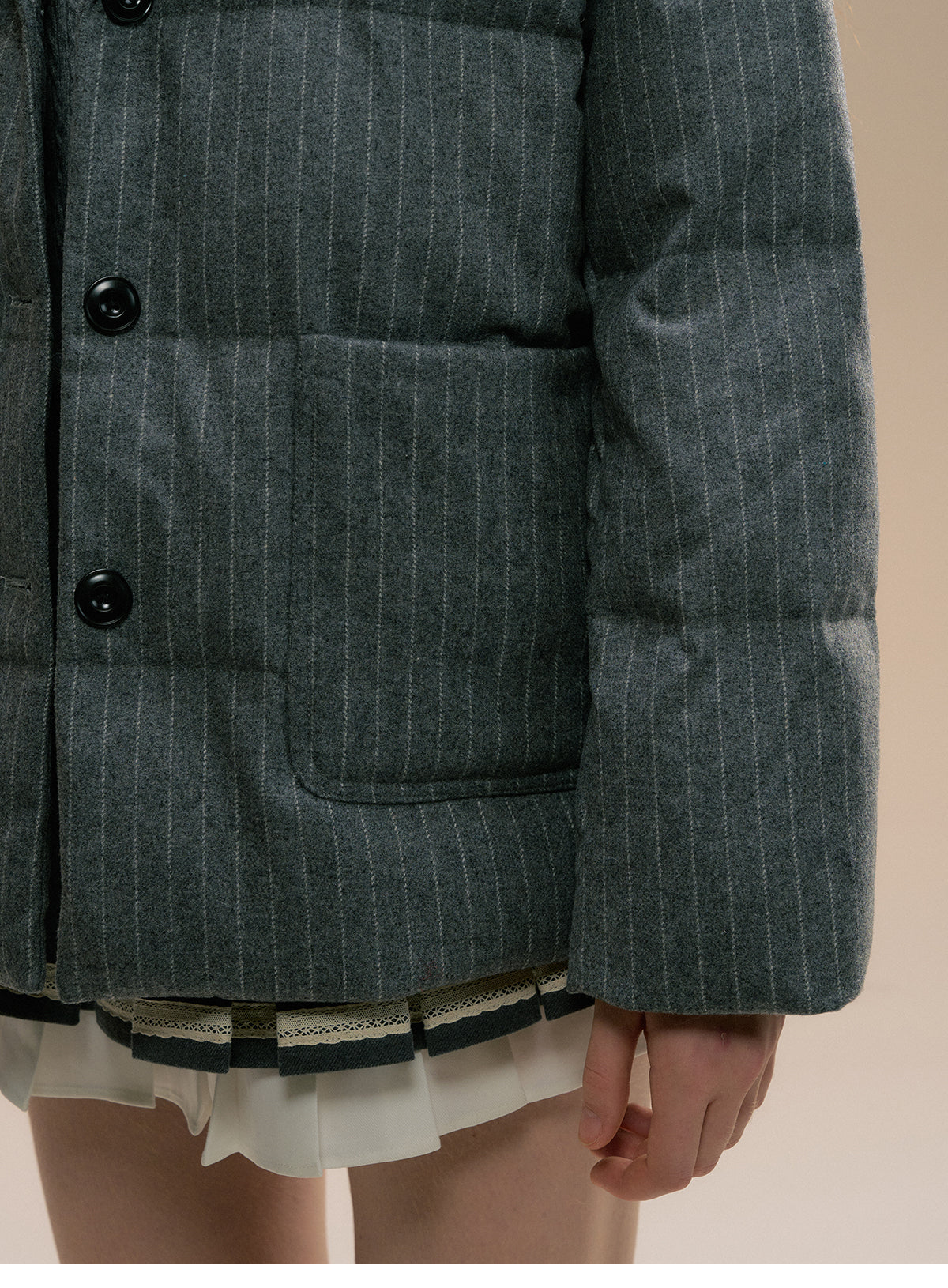 Striped Wool Blend Blazer-Style Puffer Jacket