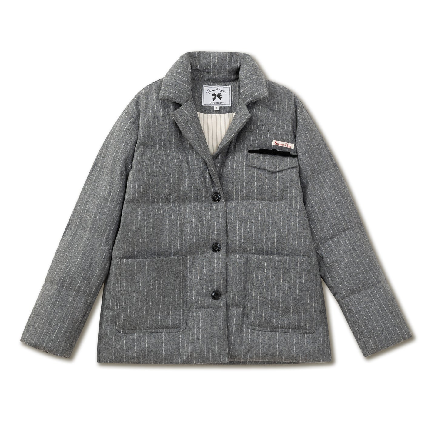 Striped Wool Blend Blazer-Style Puffer Jacket