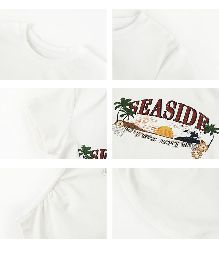 Round Hem Printed T-Shirt And Drawstring Nylon Pants