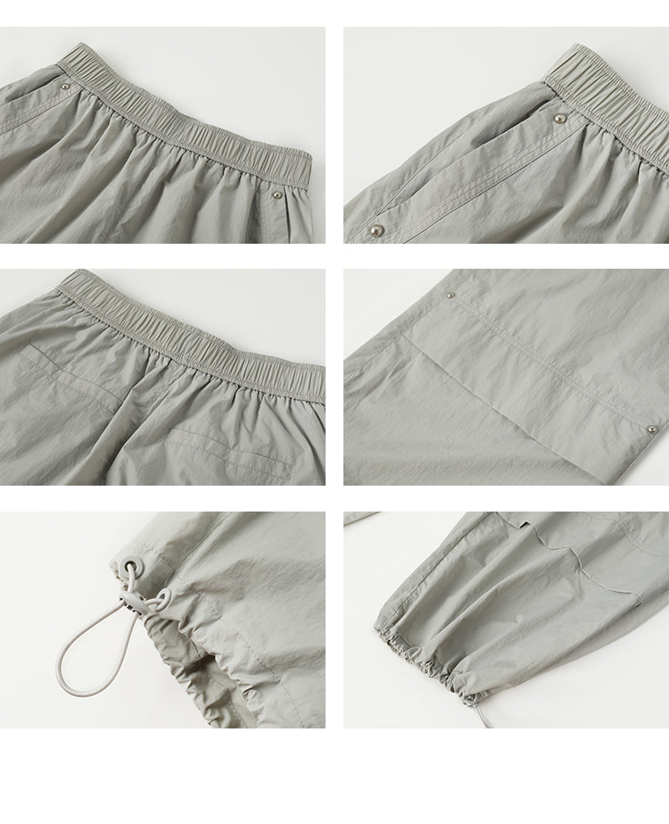 Round Hem Printed T-Shirt And Drawstring Nylon Pants