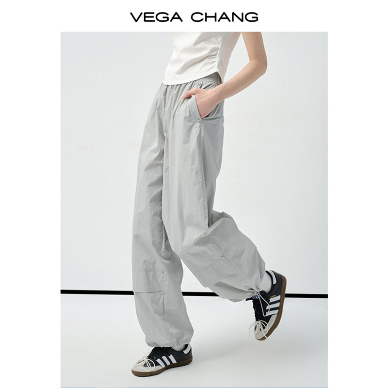Round Hem Printed T-Shirt And Drawstring Nylon Pants