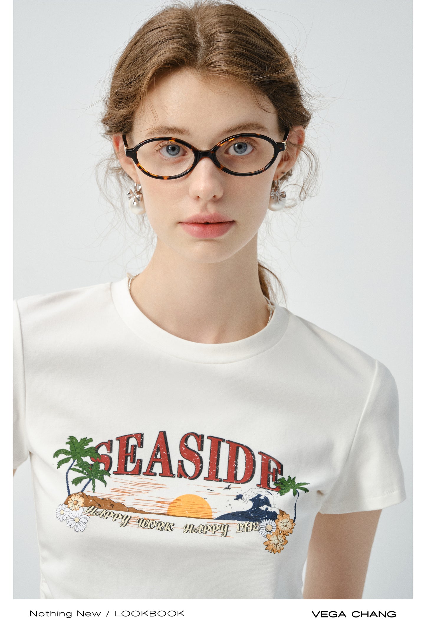 Round Hem Printed T-Shirt And Drawstring Nylon Pants