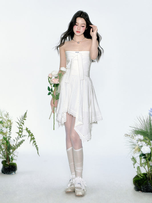 Asymmetric Hem Lace Tube Dress