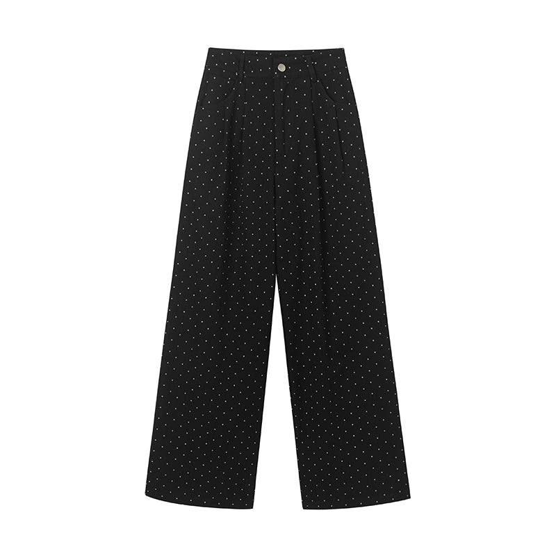 High-Waist Polka Dot Wide-Leg Pants