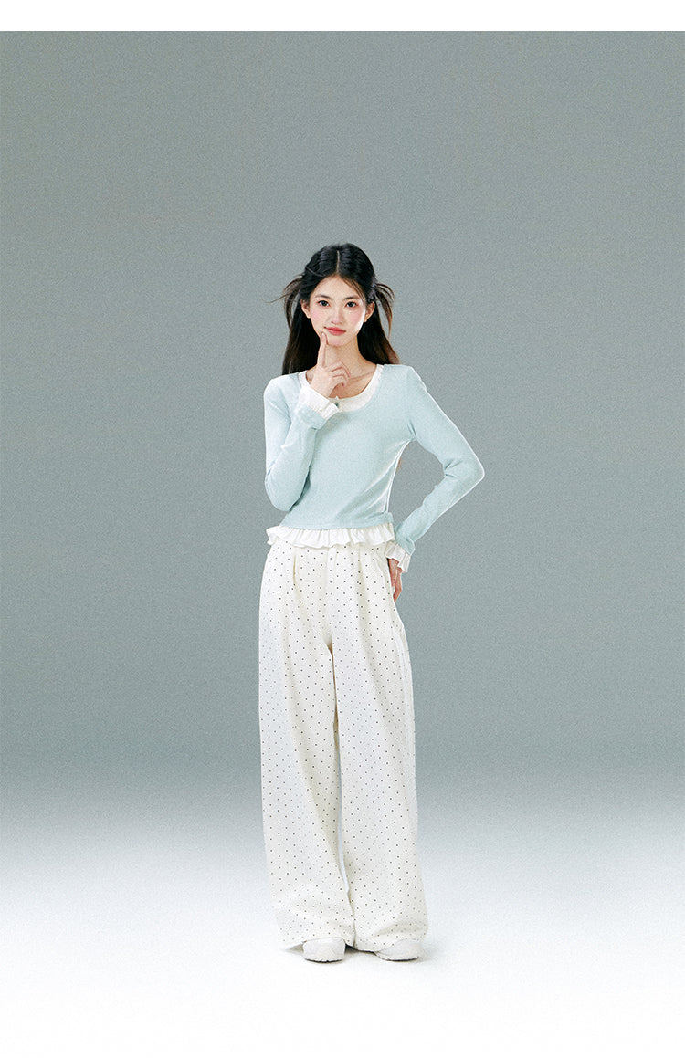 High-Waist Polka Dot Wide-Leg Pants