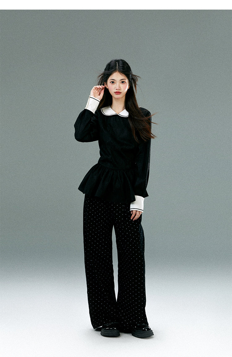 High-Waist Polka Dot Wide-Leg Pants