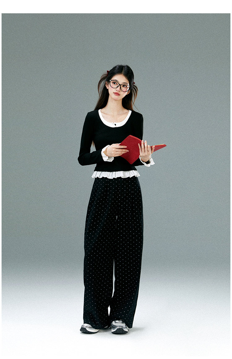 High-Waist Polka Dot Wide-Leg Pants