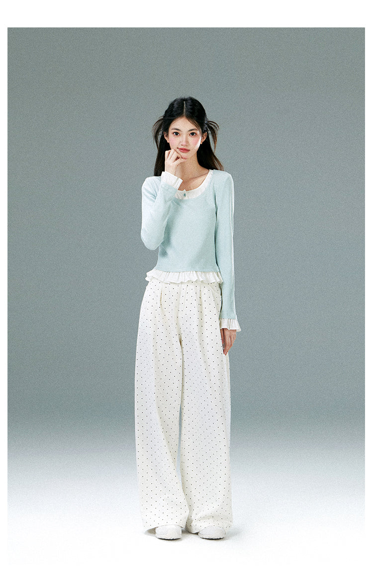 High-Waist Polka Dot Wide-Leg Pants