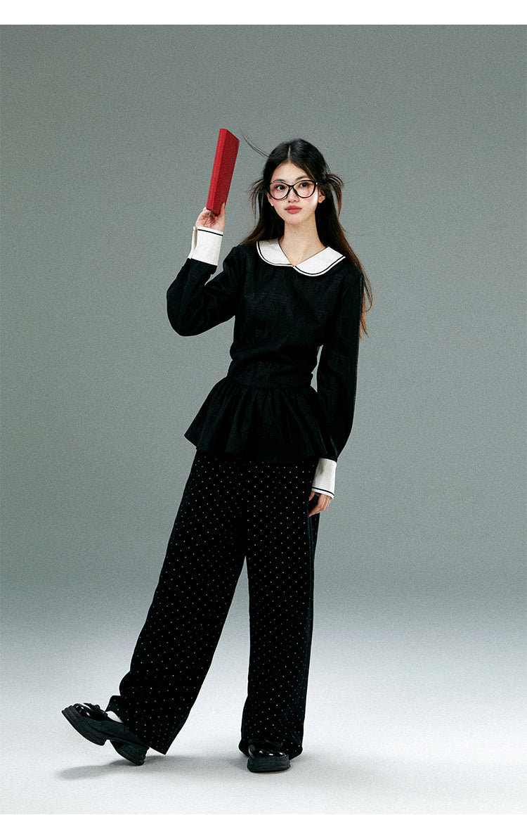 High-Waist Polka Dot Wide-Leg Pants