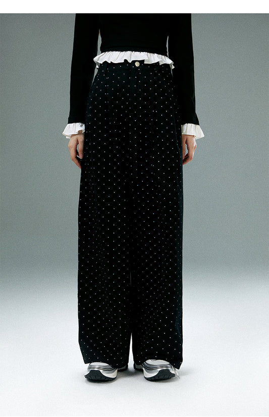 High-Waist Polka Dot Wide-Leg Pants