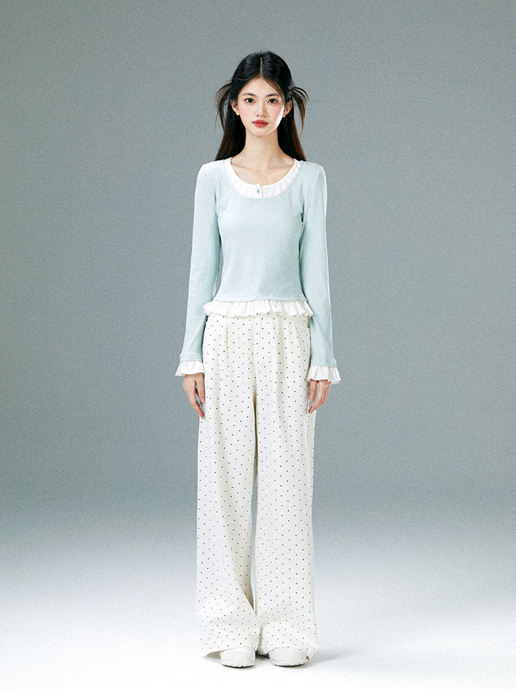 High-Waist Polka Dot Wide-Leg Pants