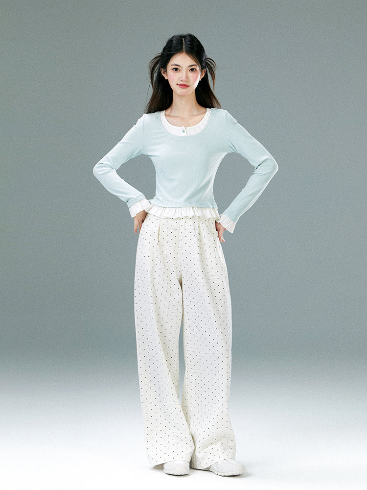 High-Waist Polka Dot Wide-Leg Pants