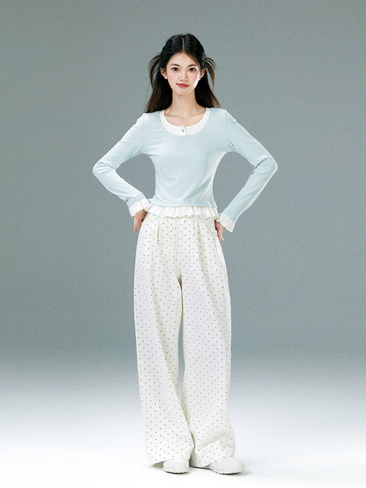 High-Waist Polka Dot Wide-Leg Pants