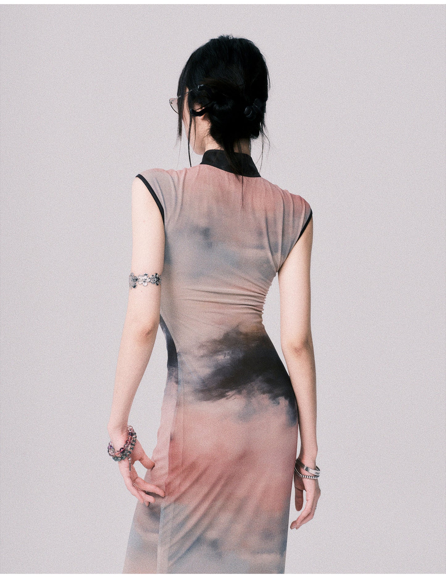 Qipao-Style Gradient Print Dress