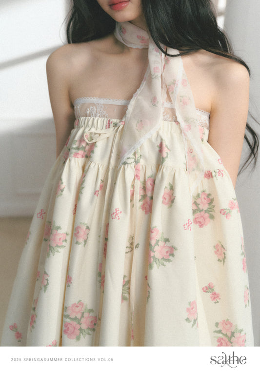 Two-Way Floral Tube Dress & Matching Scarf