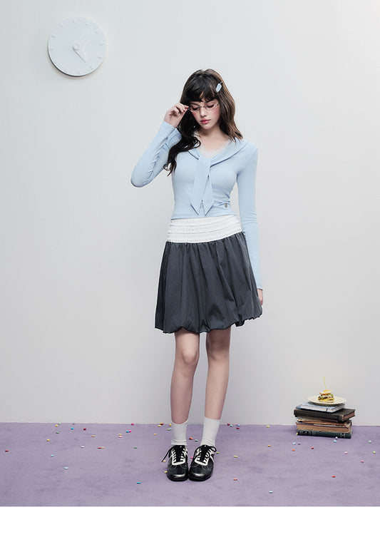 Zip-Up Bubble Skirt With Ruffled Waist Panel