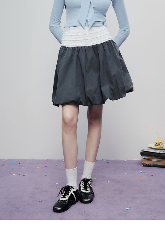 Zip-Up Bubble Skirt With Ruffled Waist Panel